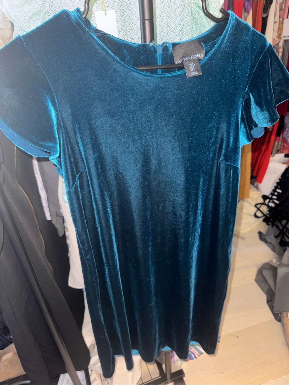 Cynthia Rowley Teal Velvet Short Sleeve Mini Dress